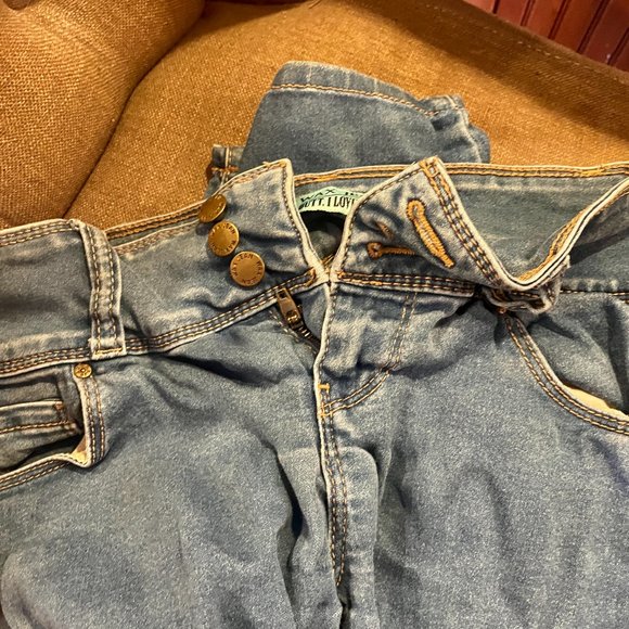 Wax Jeans Butt I Love You WAX Skinny Leg Button Push Up Medium Wash Jeans 0 - Picture 2 of 4